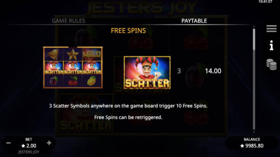 Jesters Joy Paytable